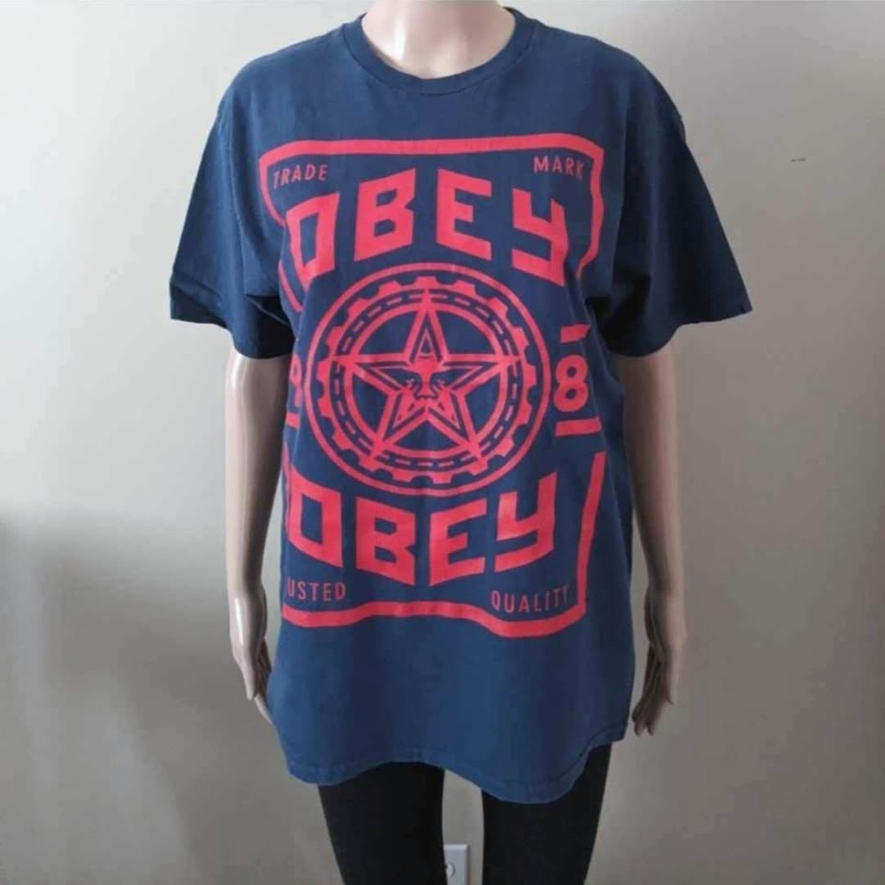 Vintage Obey Blue Graphic T-Shirt, Men's Medium